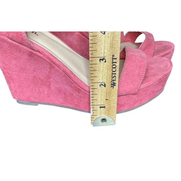 JustFab "Trina" Coral Colored Wedge Sandals, Lace-Up Tie, 4" Heel, Size 8 - Picture 9 of 10